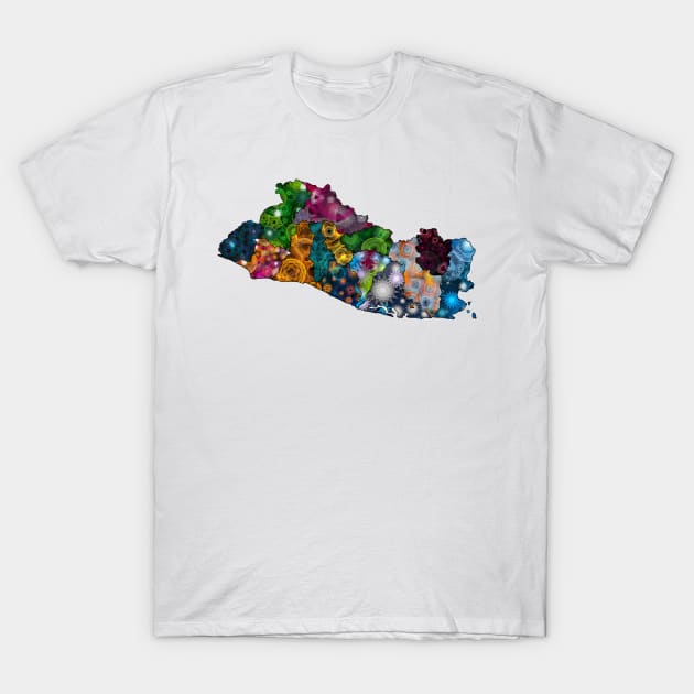 Spirograph Patterned El Salvador Departments Map T-Shirt by RachelEDesigns